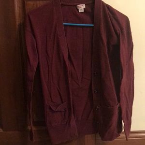 Burgundy Boyfriend Cardigan- button up, pockets